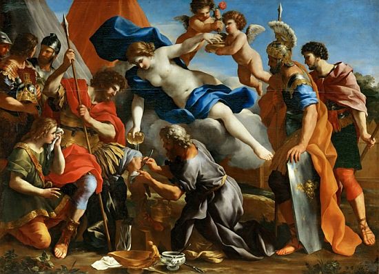 Giovanni Francesco Romanelli (1610-1662) festménye: Vénusz balzsamot önt Aeneas sebére