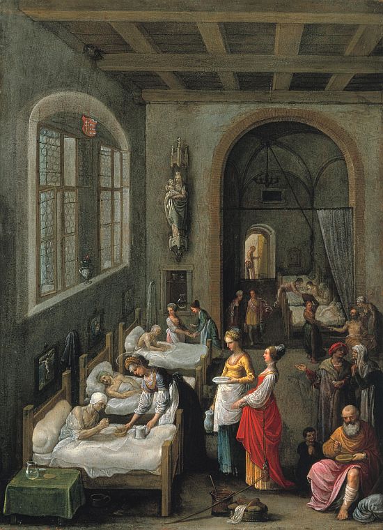 Árpád-házi Szent Erzsébet ételt visz a kórházban ápoltaknak